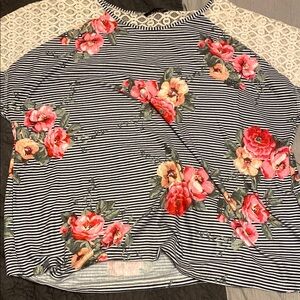 SHEIN Black and White Striped Floral Blouse